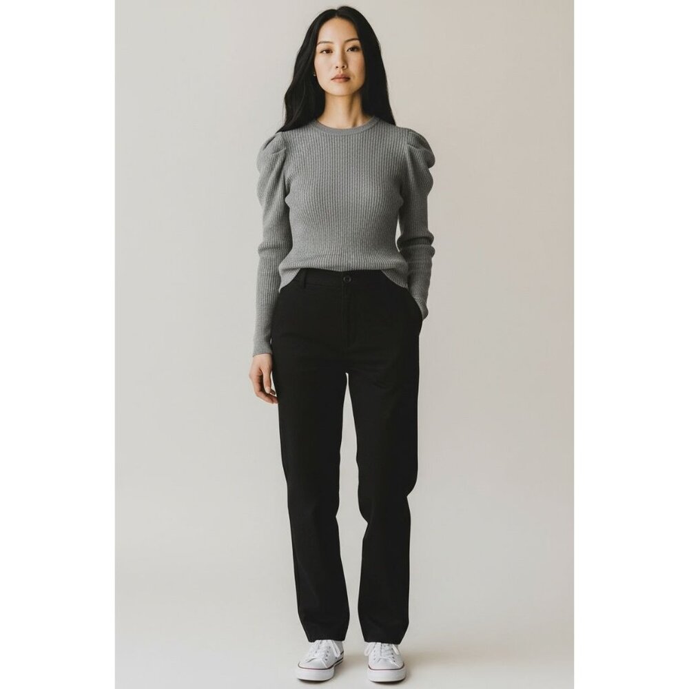 Joe's Jeans -Heather Grey Ribbed Sweater With Puff Sleeves Women's Size: S